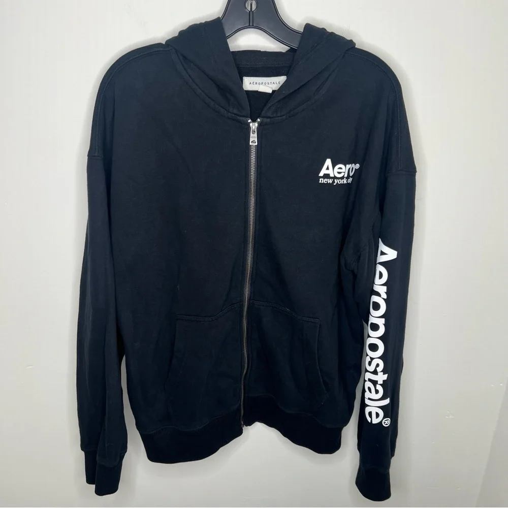 AEROPOSTALE Mens Black Full Zip Sweater Hoodie Size Small